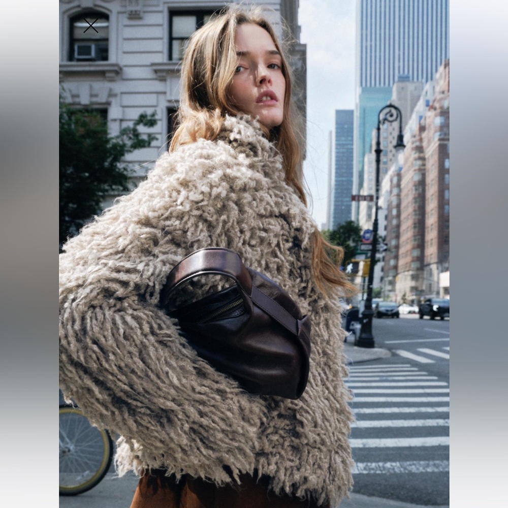 ZARA FAUX FUR KNIT JACKET 4938/102 SMALL MINK BEIGE CARDIGAN COAT TEDDY SHERPA - Picture 5 of 13
